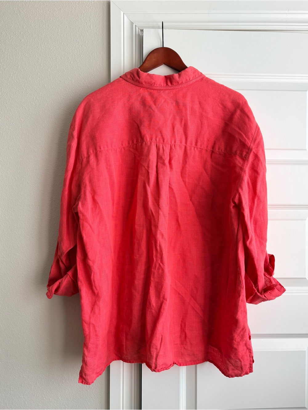 Liz Claiborne LizSport 100% Linen Coral pink Button Down Shirt XL - Picture 4 of 6